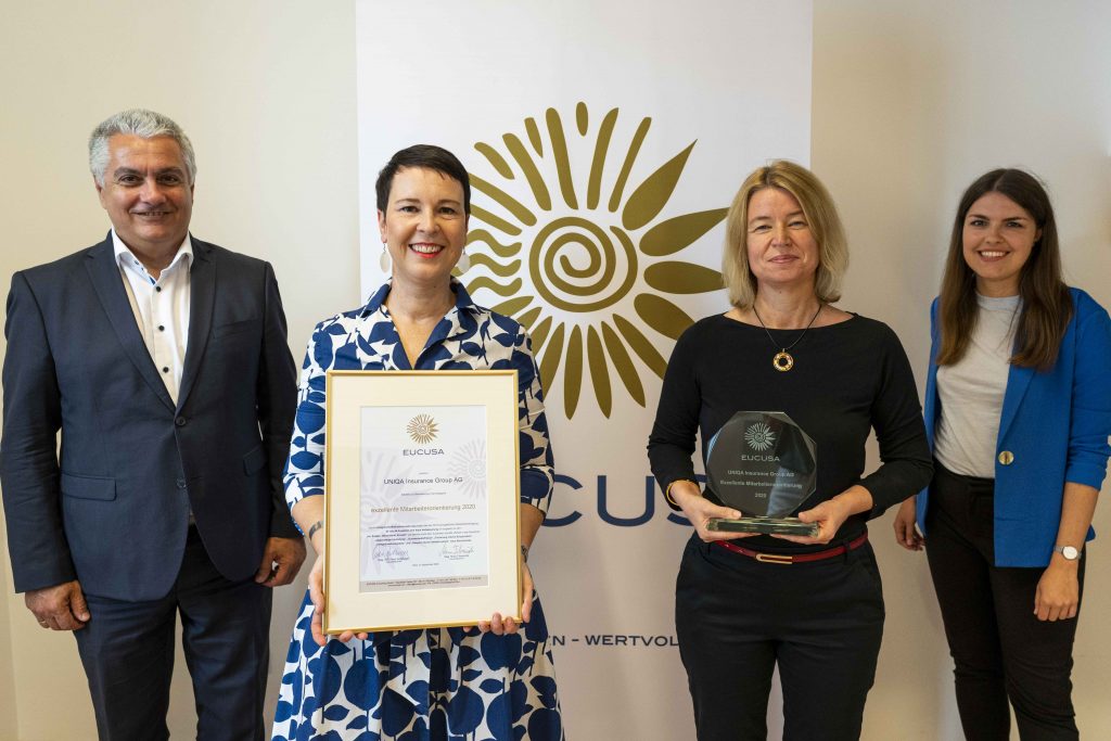 Verleihung des EUCUSA Awards für exzellente Mitarbeiterorientierung 2020 an Astrid Napetschnig und Doris Blauensteiner (UNIQA)